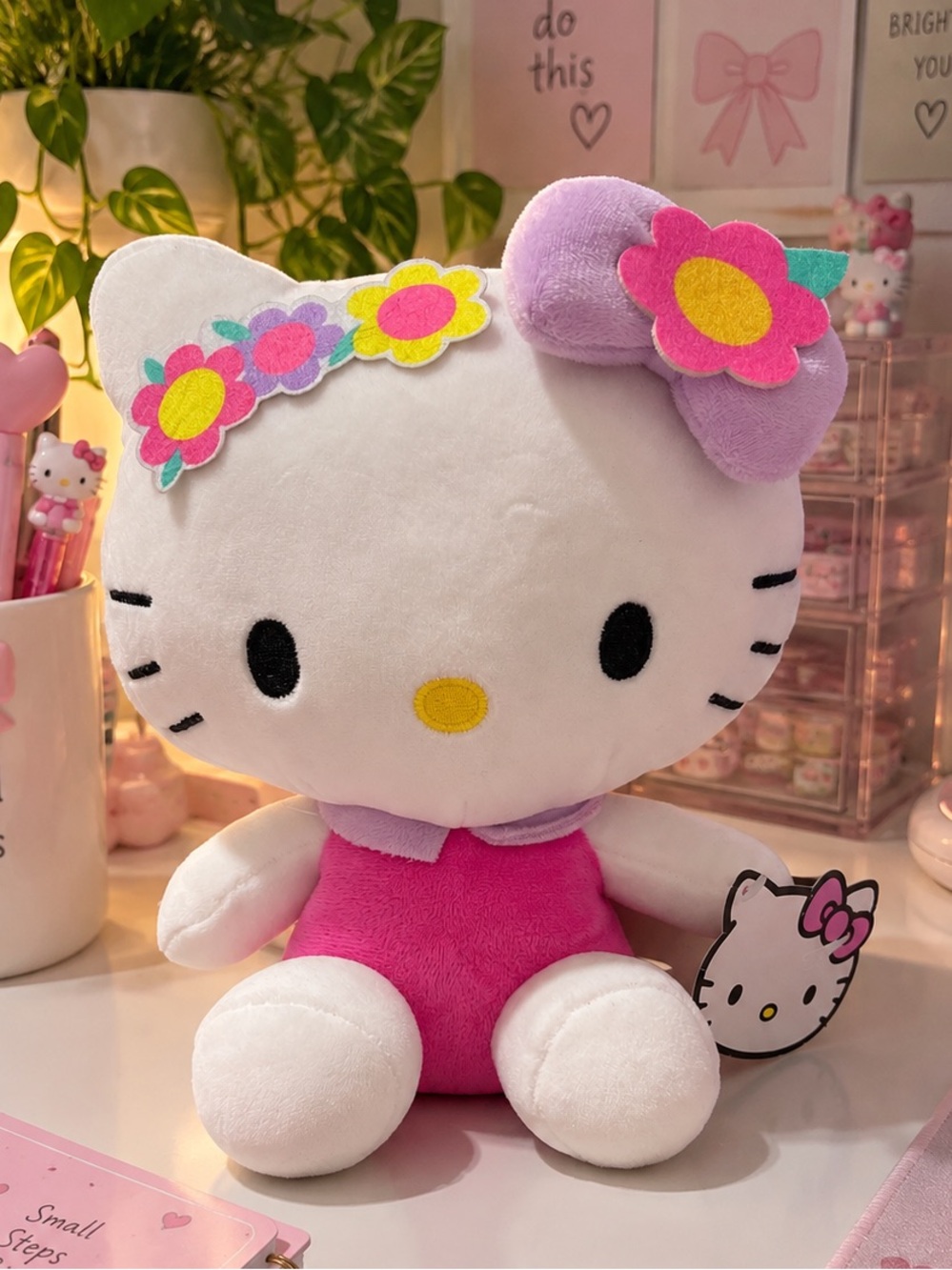 Hello Kitty Plush - White Body with Pink Outfit and Purple Floral Bow